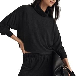 Madewell Brushed Jersey Funnel Neck Sweater cropped Dark Gray Heather Size L